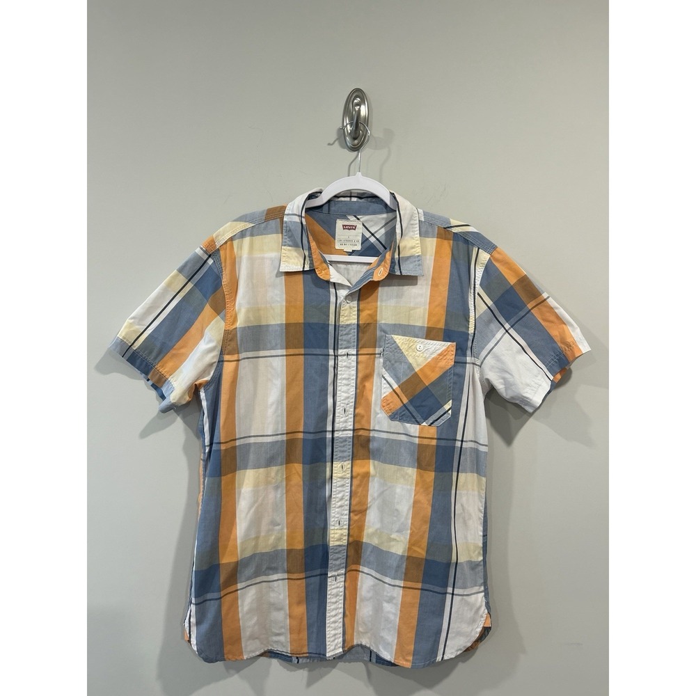 Levi's Mens Multicolor Plaid Short Sleeve Collared Button-Up Shirt Size Large
